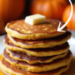 pumpkin pancakes in a stack on a plate