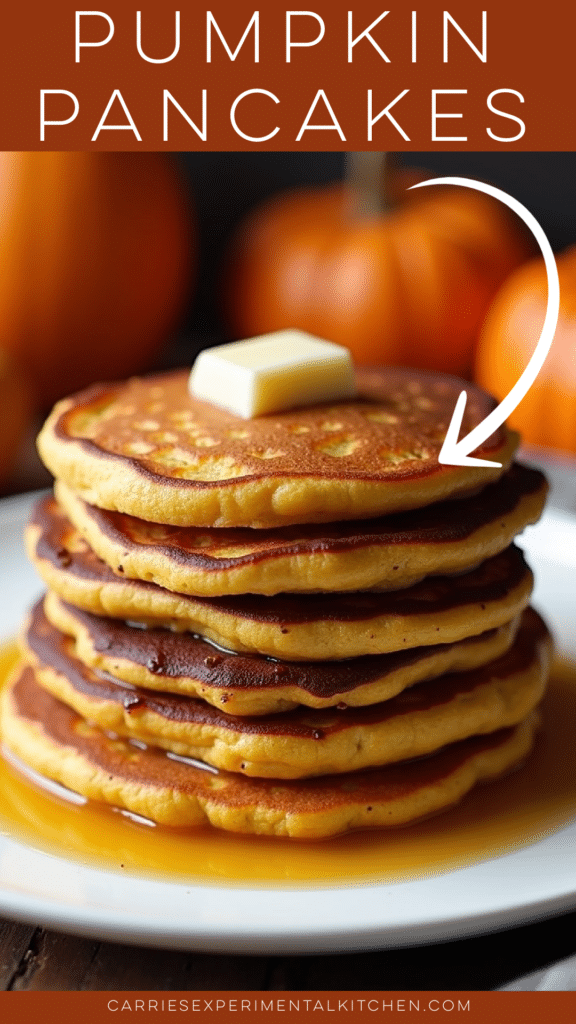 pumpkin pancakes in a stack on a plate