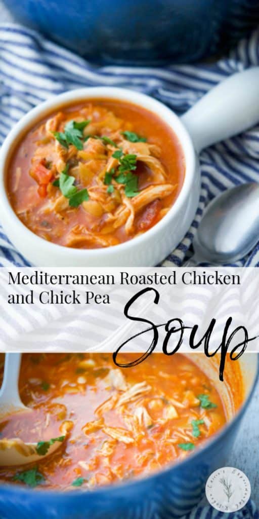 A close up of Mediterranean Chicken and Chick Pea Soup