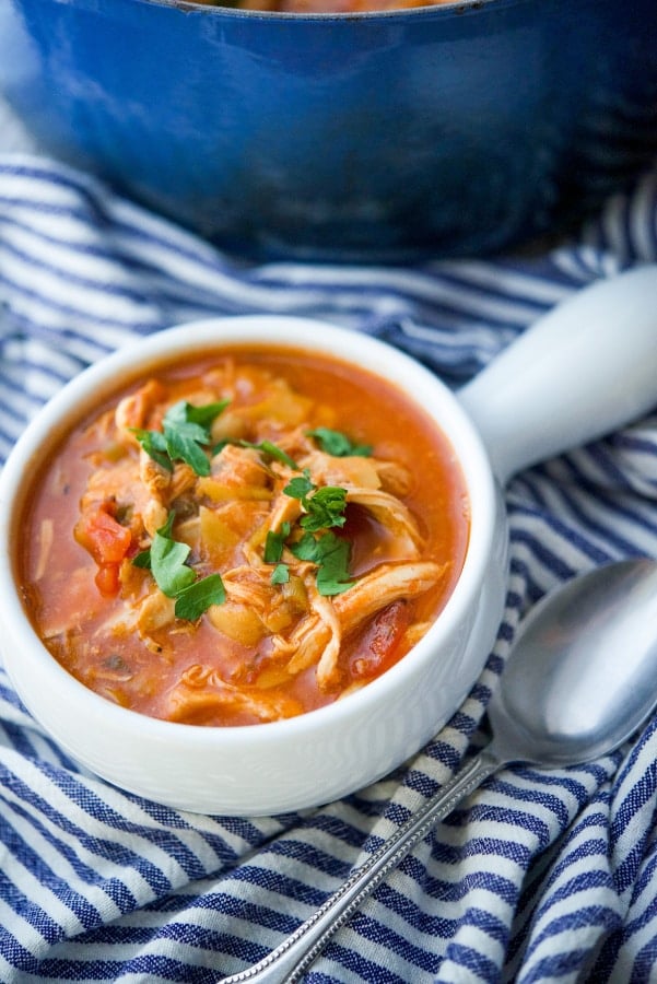 A bowl of Roasted Chicken and Chick Pea Soup