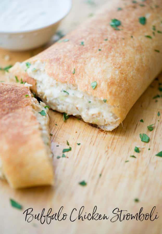 Buffalo Chicken Stromboli on a cutting board