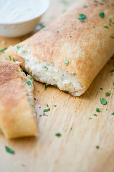 Close up of Buffalo Chicken Stromboli