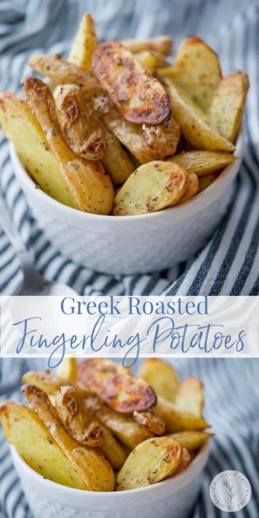 Fingerling potatoes tossed with EVOO, oregano and lemon juice; then roasted until crispy and golden brown make a deliciously tasty side dish. 