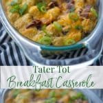 A bowl of Tater Tot Breakfast Casserole on a table 