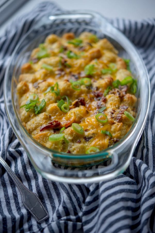 Tater Tot Breakfast Casserole in a casserole dish