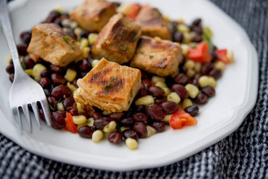 Tequila Lime Pork Bites over Black Bean Salsa