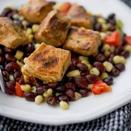 Tequila Lime Pork Bites over Black Bean Salsa