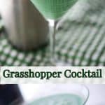 A close up of a martini glass with Grasshopper cocktail