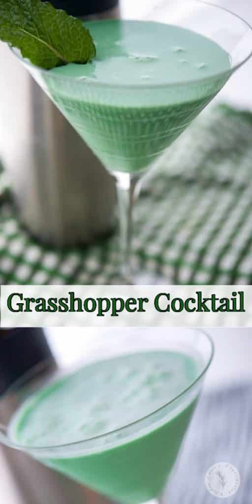 A close up of a martini glass with Grasshopper cocktail