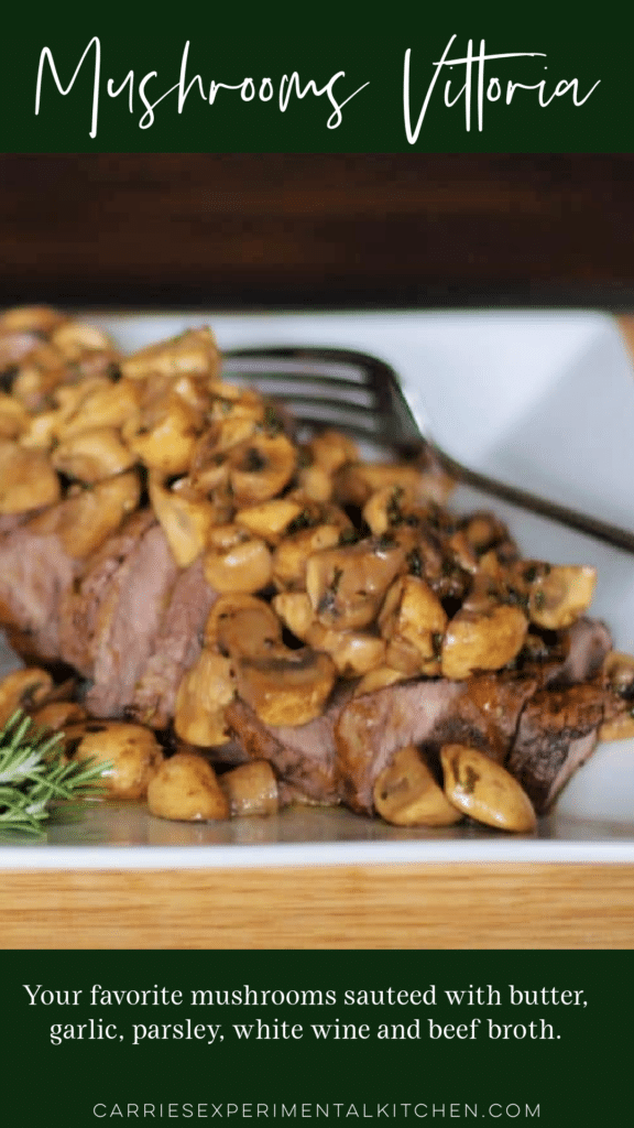sauteed mushrooms on a steak on a plate
