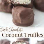 Coconut truffles made with coconut flakes and sweetened condensed milk; then dipped in melted dark chocolate make a tasty treat! 
