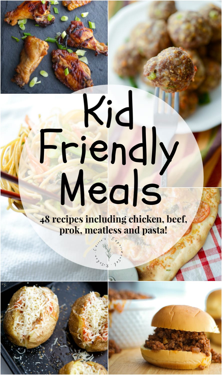 Kid Friendly Meals including Chicken, Beef, Pork, Meatless & Pasta