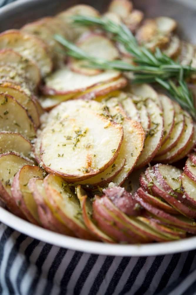 Parmesan Crusted Potato Gratin in Skillet