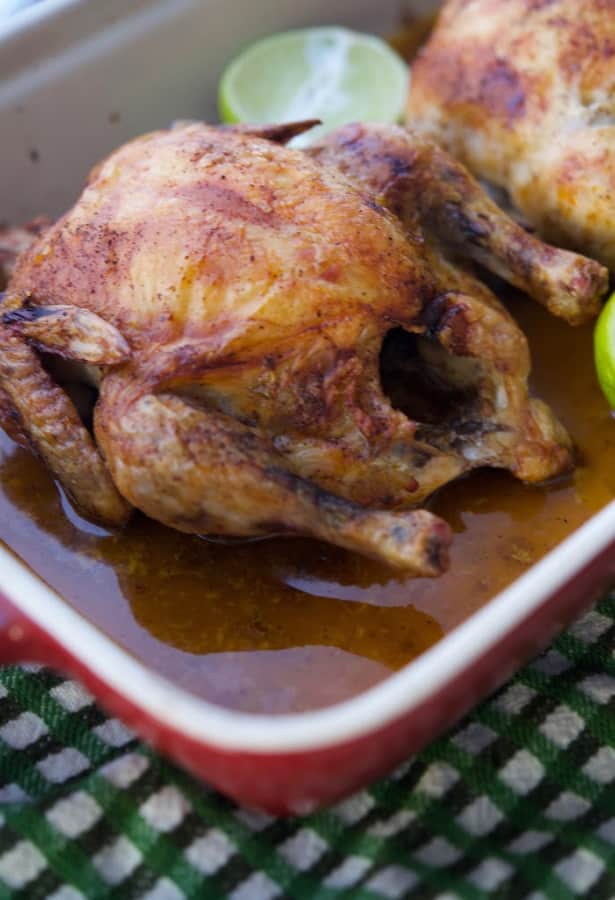 Cornish Game Hens in a roasting pan