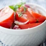 Heirloom Tomato Salad in a white bowl