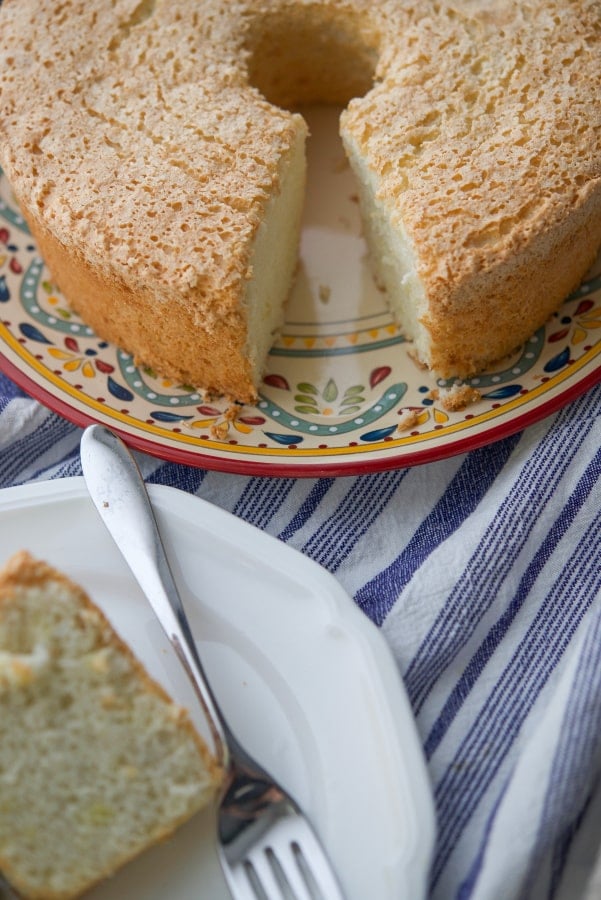 A slice of cake on a plate, with Lemon Angel Food Cake