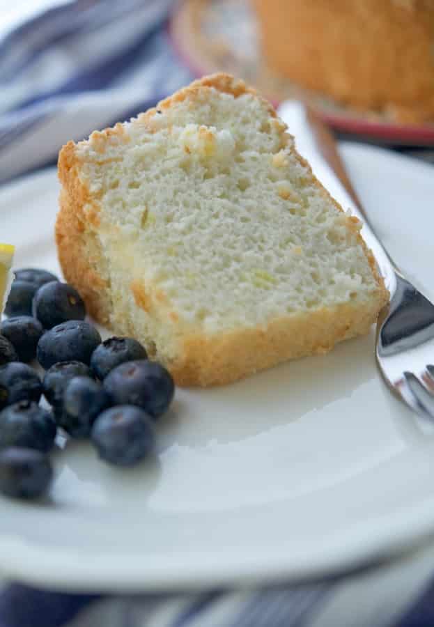 A piece of cake on a plate, with Lemon Angel Food Cake