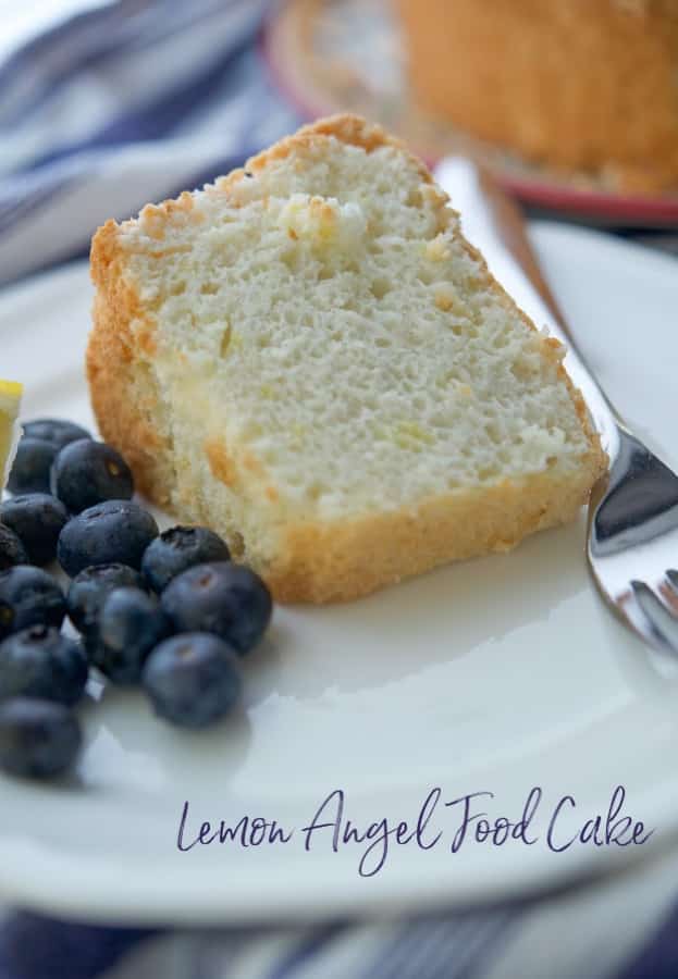 A piece of cake on a plate, with Lemon Angel Food Cake