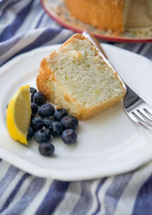 A piece of cake on a plate, with Lemon Angel Food Cake