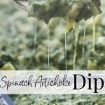 A close up of spinach artichoke dip