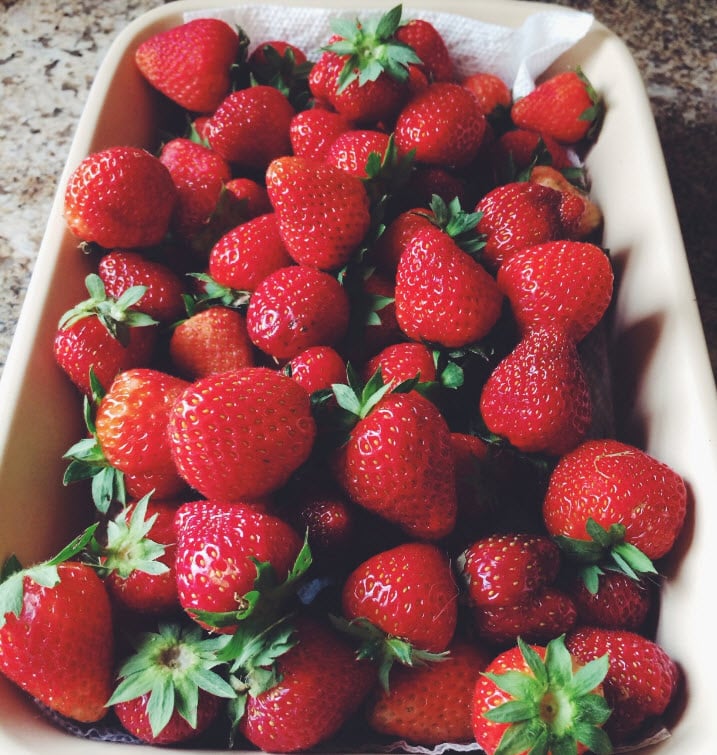 Strawberries in a white bowl