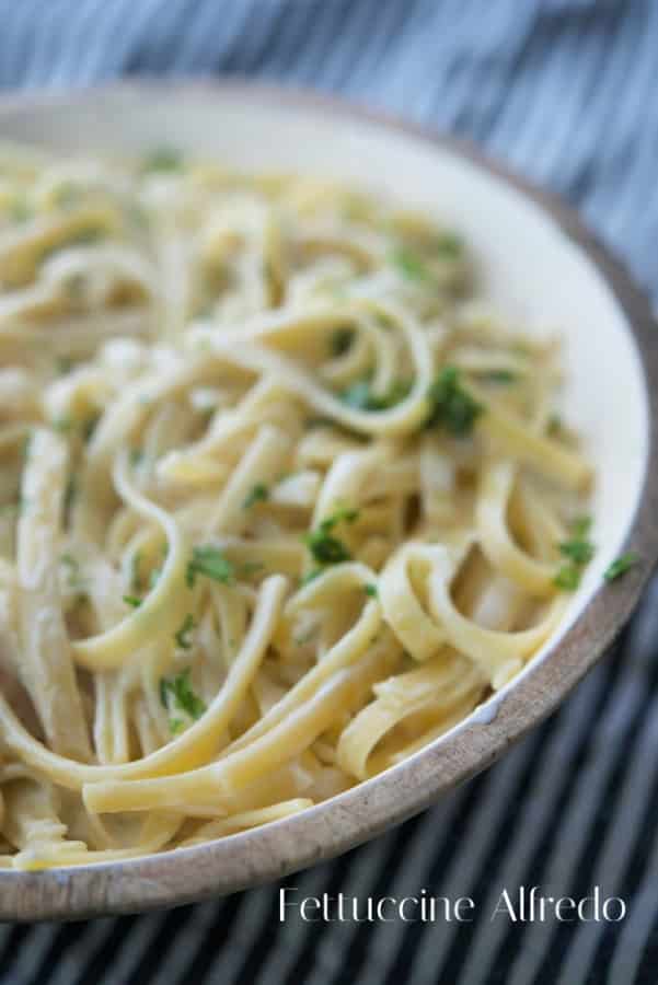 A bowl of pasta, with Fettuccine and Cream