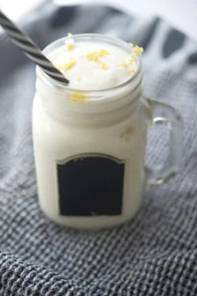 Frosted Lemonade in a clear mug.