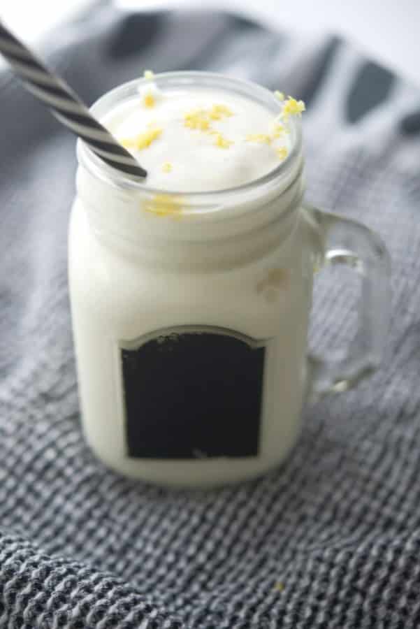 Frosted Lemonade in a clear mug. 