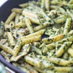 Pesto Chicken Pasta made in a skillet.