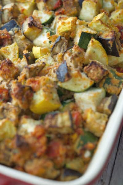 A close up of food, with Ratatouille and Cheese