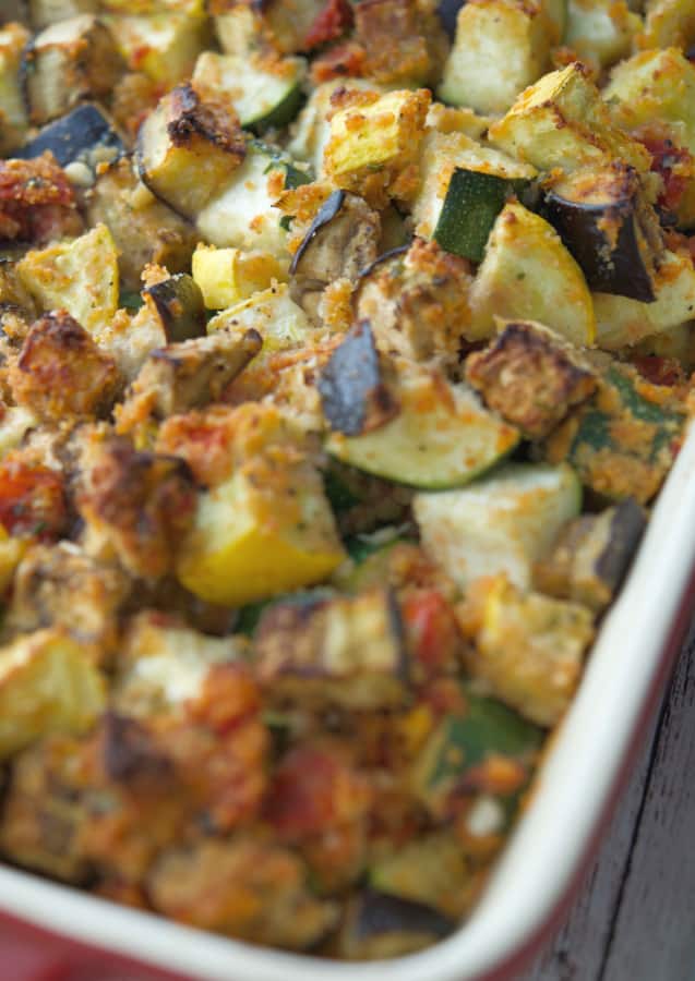 A close up of food, with Ratatouille and Cheese