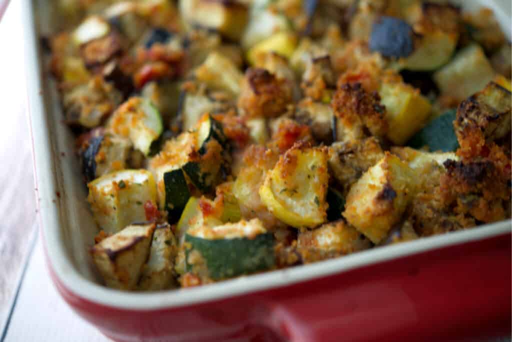 A close up of ratatouille casserole