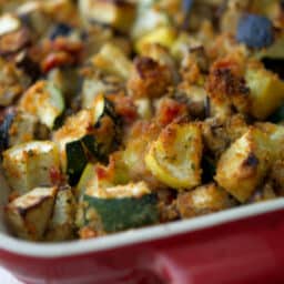 A close up of ratatouille casserole