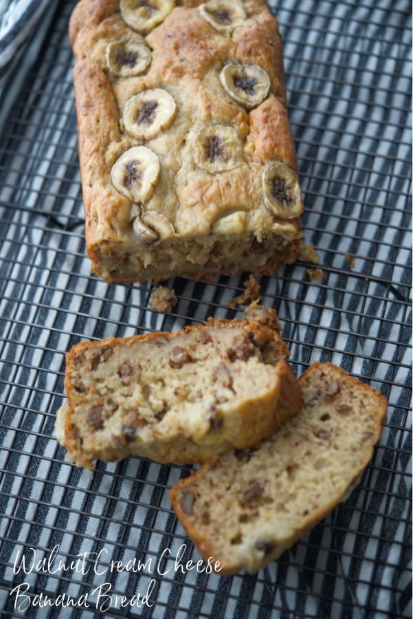 This Walnut Cream Cheese Banana Bread with our secret ingredient, is super moist and satisfying for breakfast or an afternoon snack. 