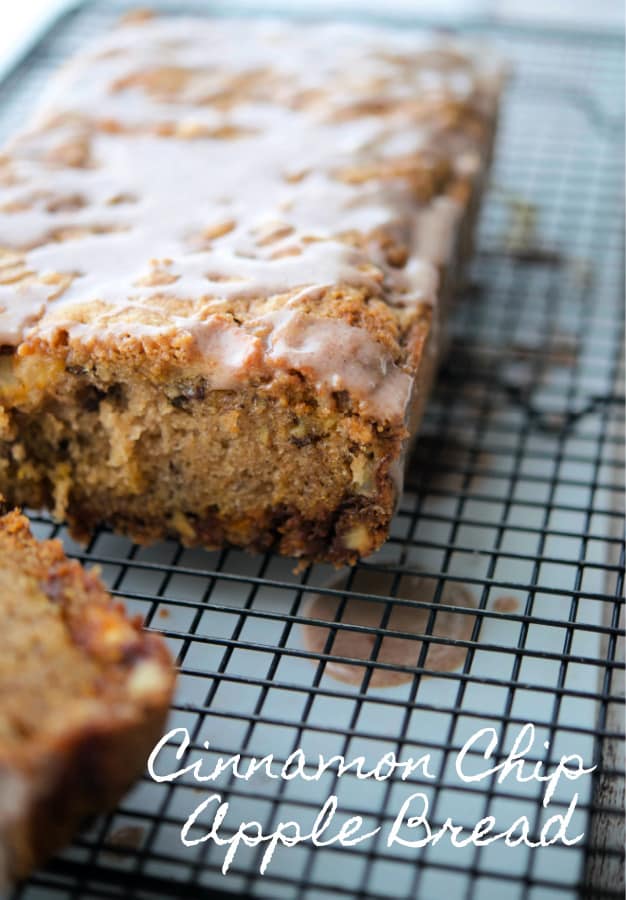 This Cinnamon Chip Apple Bread is loaded with diced McIntosh apples, sweet cinnamon chips and chopped pecans.