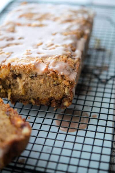 This Cinnamon Chip Apple Bread is loaded with diced McIntosh apples, sweet cinnamon chips and chopped pecans.