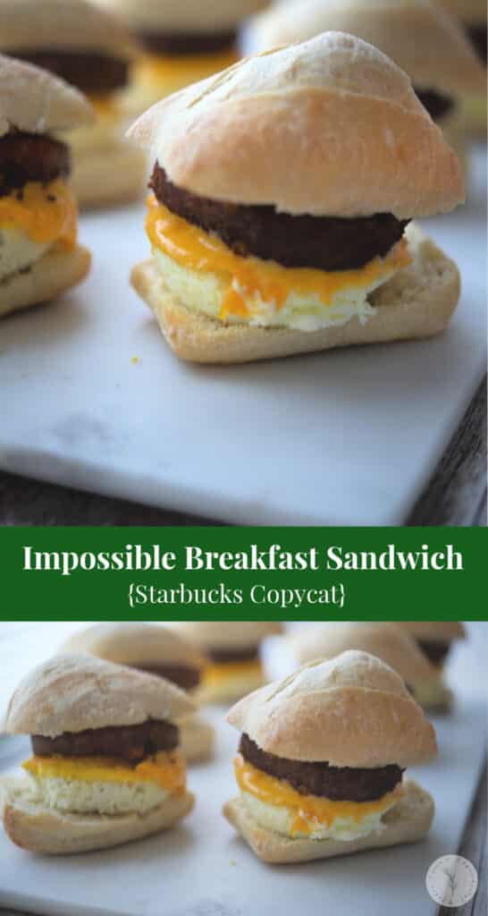 Starbuck's Impossible Breakfast Sandwich made with a vegetable based sausage patty, egg and cheese on a Ciabatta roll.