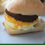 Starbucks Impossible Breakfast Sandwich made with a vegetable based sausage patty, egg and cheese on a Ciabatta roll.