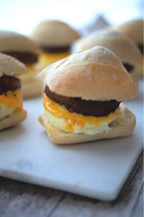 Starbuck's Impossible Breakfast Sandwich made with a vegetable based sausage patty, egg and cheese on a Ciabatta roll.