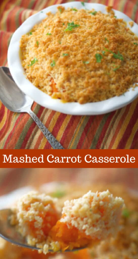 A collage photo of Mashed Carrot Casserole