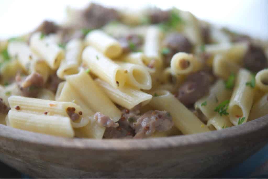 Pasta with Sausage in a Mustard Cream Sauce