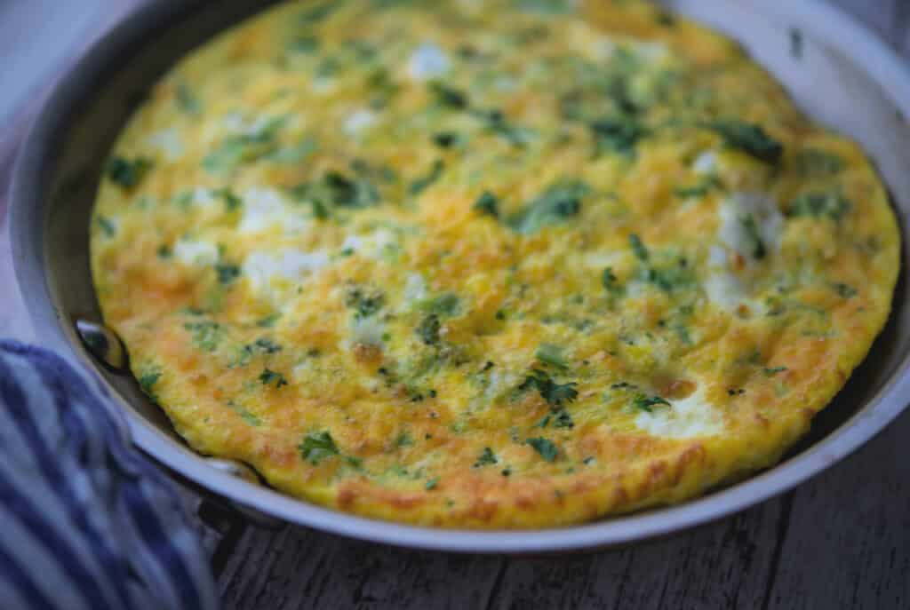 Broccoli and Cheddar Frittata in pan