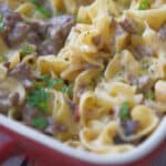 Bacon Cheeseburger Casserole made with lean ground beef and egg noodles in a creamy bacon cheese sauce is sure to please.