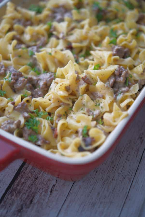 Bacon Cheeseburger Casserole made with lean ground beef and egg noodles in a creamy bacon cheese sauce is sure to please.
