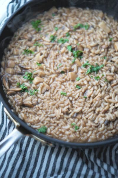 Balsamic Mushroom Risotto is a creamy, Italian rice side dish made with fresh Portobello mushrooms and Arborio rice.