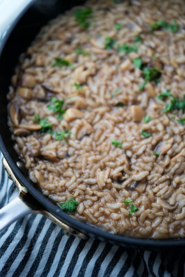 Balsamic Mushroom Risotto is a creamy, Italian rice side dish made with fresh Portobello mushrooms and Arborio rice.