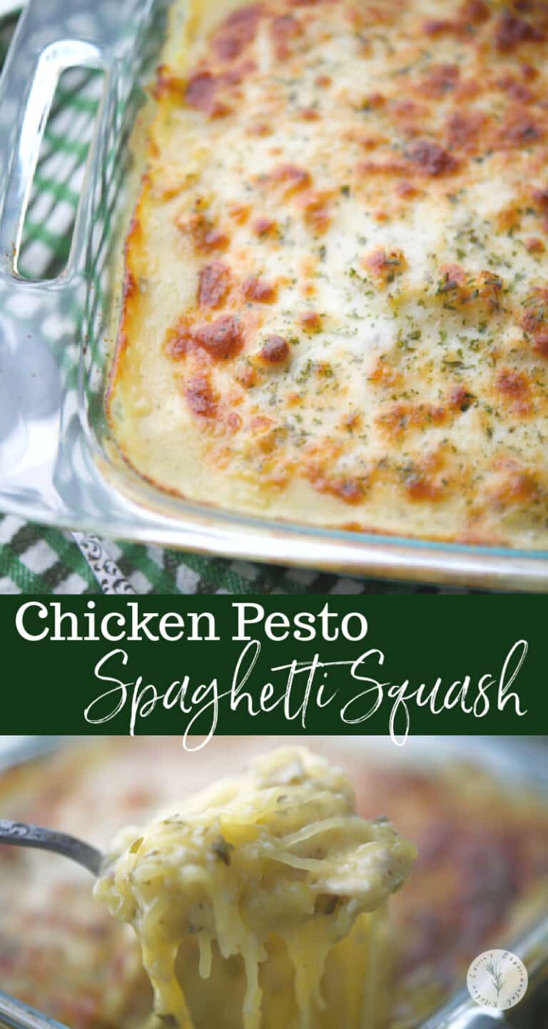 Chicken Pesto Spaghetti Squash | Carrie’s Experimental Kitchen