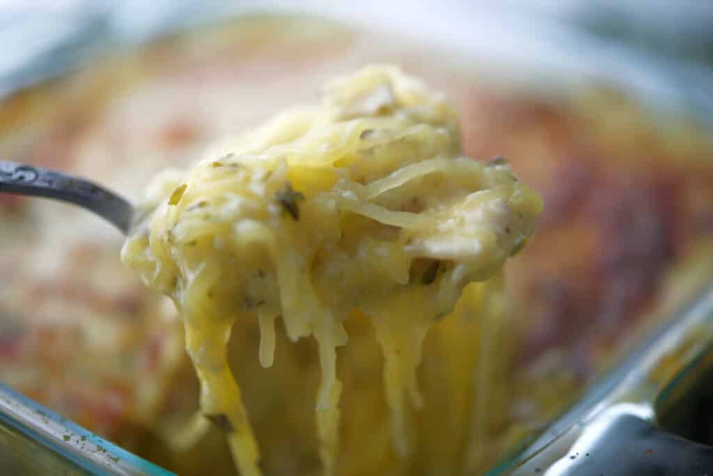 Chicken Pesto Spaghetti Squash on spoon