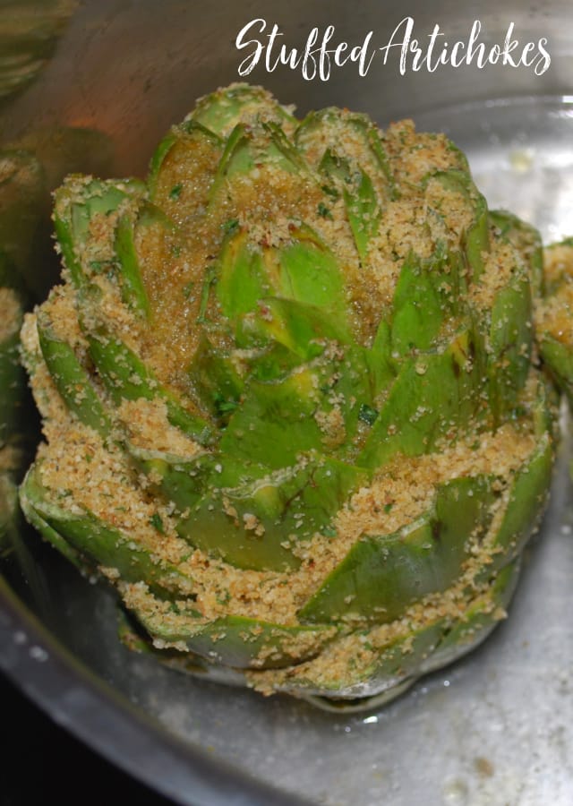 Whole artichokes stuffed with Italian seasoned breadcrumbs, grated Pecorino Romano cheese, spices and olive oil. 