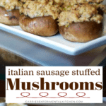 collage photo of mushrooms stuffed with sausage